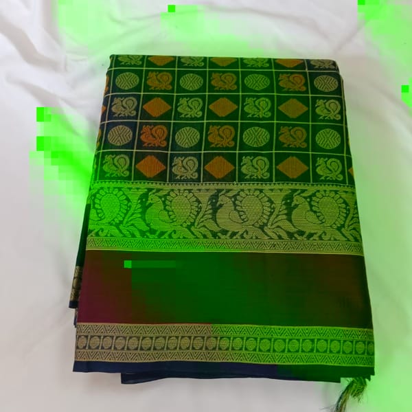 Traditional Rudraksha Checks Cotton Saree (074)