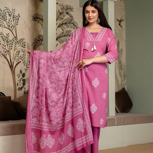 Womens Partywear Cotton Kurta Set with Mirror Work (014)