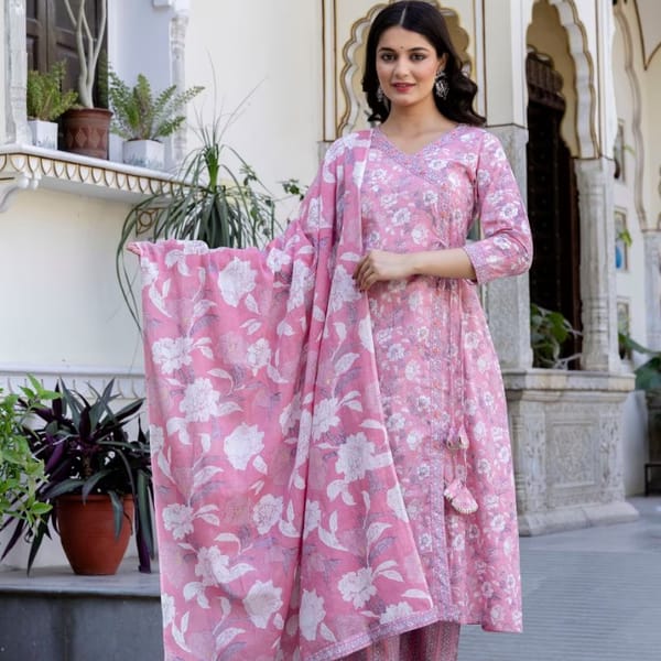 Women’s Pure Cotton Printed Kurta Pant and Dupatta Set (024)