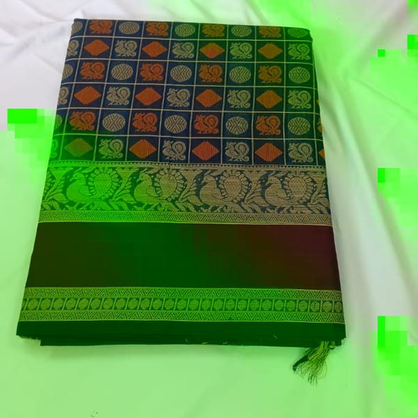 Traditional Rudraksha Checks Cotton Saree (072)
