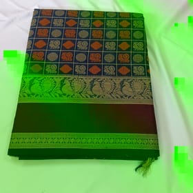 Traditional Rudraksha Checks Cotton Saree (072)