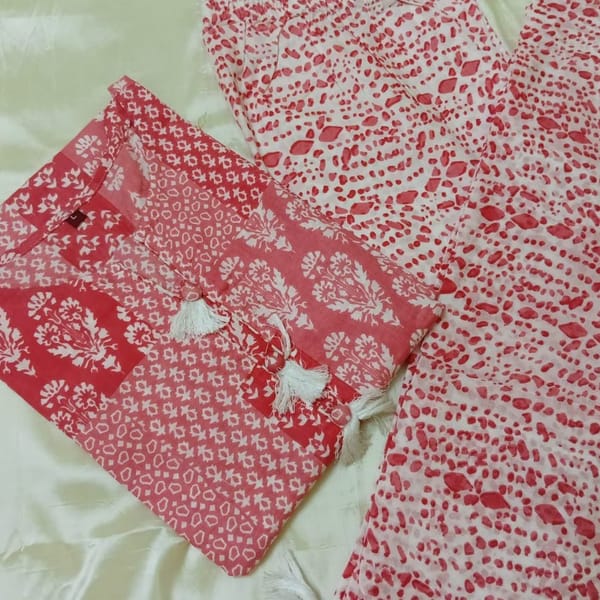 Pure Cotton Floral Print Kurta Pant and Dupatta Set (011)