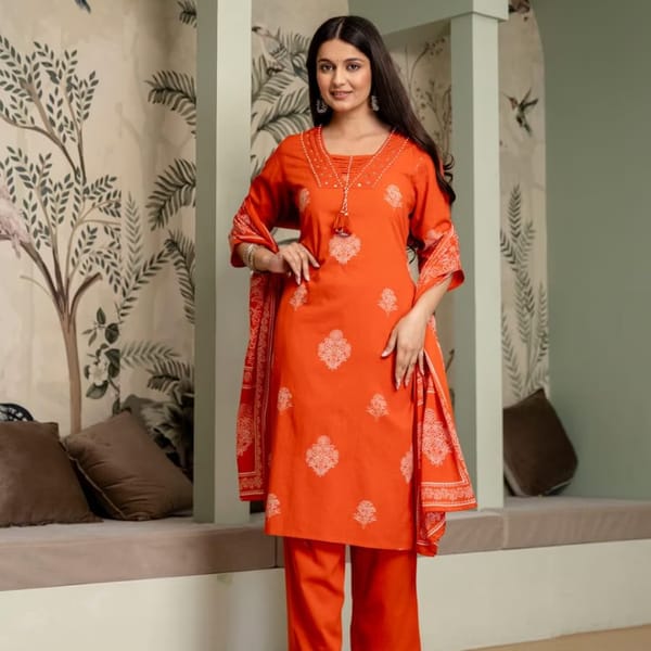 Premium Partywear Cotton Kurta Set with Mirror Work (013)