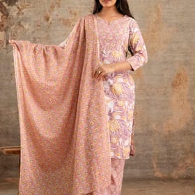 Womens Pure Cotton Floral Print Kurta Pant and Dupatta Set (012)