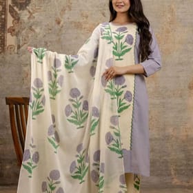 Pure Cotton Panel Hand Work Kurta Pant Dupatta Set (001)