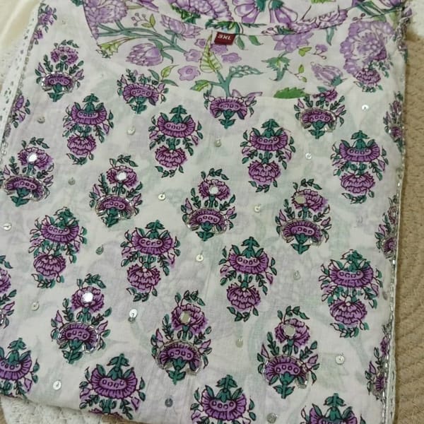 Pure Cotton Kurta Pant Dupatta Set with Floral and Mirror Work (005)