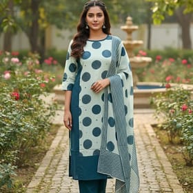 Women’s Pure Cotton Printed Kurta Pant and Dupatta Set (006)